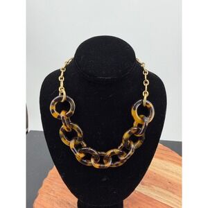 J.Crew Tortoise Link Necklace Womens OS Brown Gold Statement Resin Chain